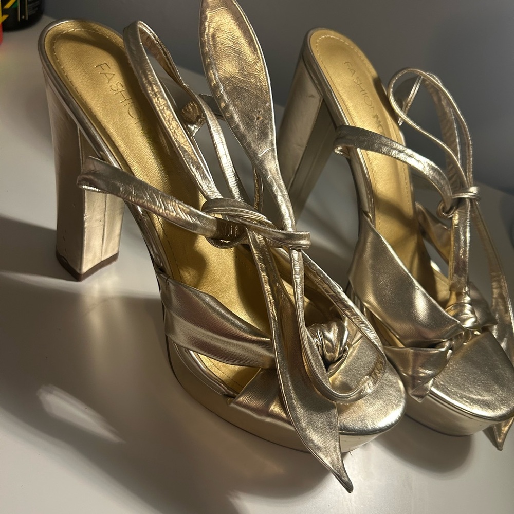 Fashion Nova Metallic Gold Heels - Picture 5 of 6